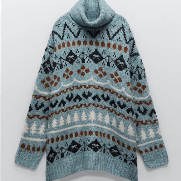 ZARA Oversized Knit Jacquard Sweater - Picture 8 of 9